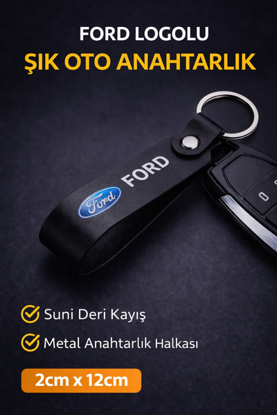 DOCCES Μπρελόκ από μαύρο συνθετικό δέρμα με τυπωμένο λογότυπο Ford