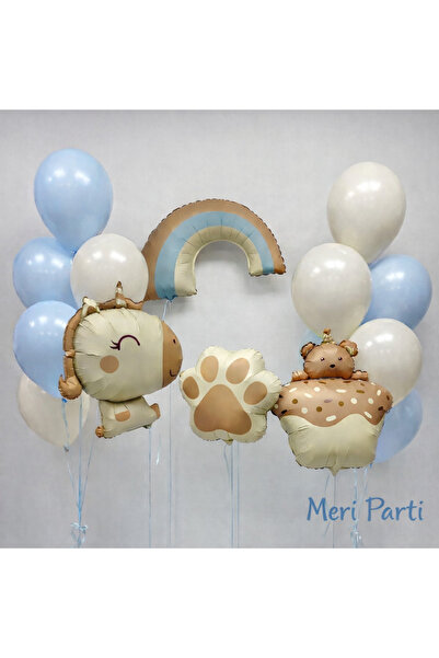 MERİ PARTİ Baby shower Erkek bebek Ayıcıklı & Pati Temalı Folyo Balon Seti – ...