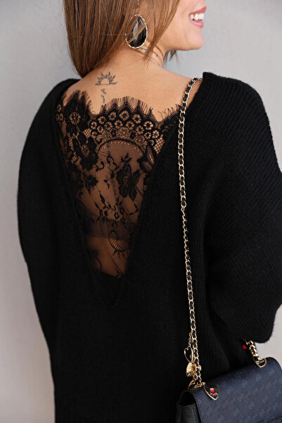 Purple by Banu Black Back Lace Detail Sweater