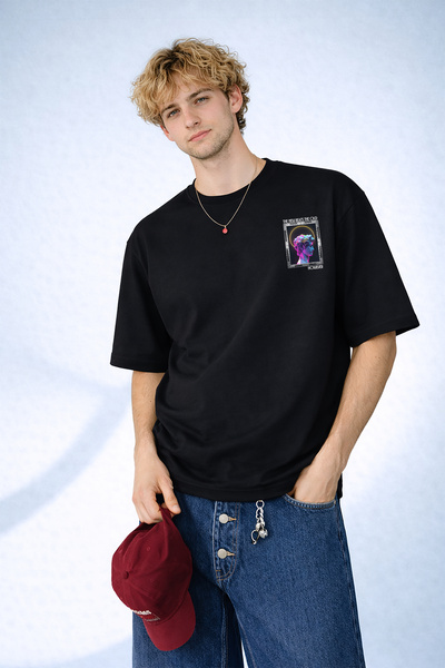 caddekombin Tricou negru pentru bărbați Neon Renaissance: cu imprimeu grafic ...