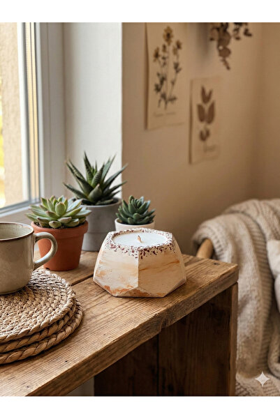 Art-ı Prime Dizayn Doğal taşlı & Soya Wax Altıgen Mum Kaplan Gözü