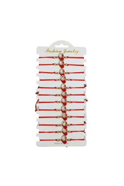 OEM Set of 12 Martisor Bracelets, Nevermore, Red Heart with Crystals, Adjusta...