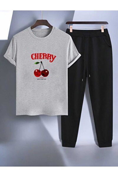 YK WEAR Cherry Printed Cotton Oversized T-Shirt & Sweatpants