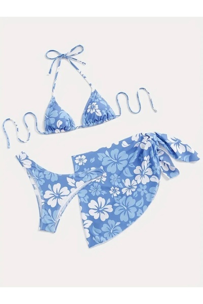 Ladnie iç giyim ÇİÇEKLİ 3LÜ SET BİKİNİ TAKIMI