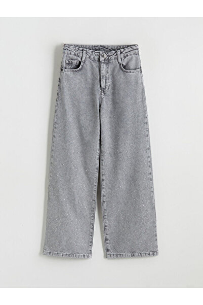 LC Waikiki RMZ GİYİM FARKIYA بنطلون جينز واسع الساق مزين بالحجارة للفتيات
