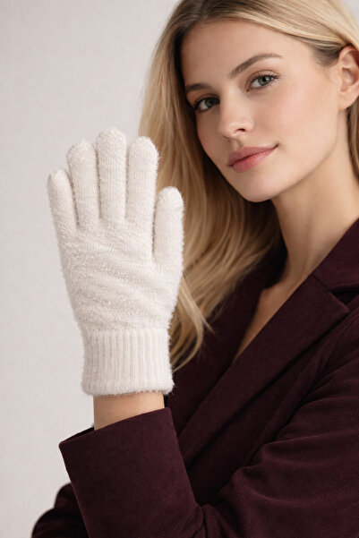 Şirin Giyim Aksesuar Λούτρινα Γάντια Εκρού με Απαλό Τρίχωμα - Γυναικεία Απαλά...