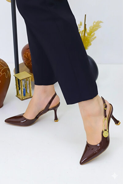 Nubbock Women's Bitter Brown Patent Leather Daily 7 cm Classic Heeled Shoes N...