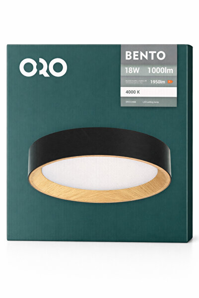 LED-POL Plafoniera LED ORO BENTO 18W, 1950 lm, 4000K Neutru, Negru cu Lemn, Ø290 mm, CRI≥80, 30.000h
