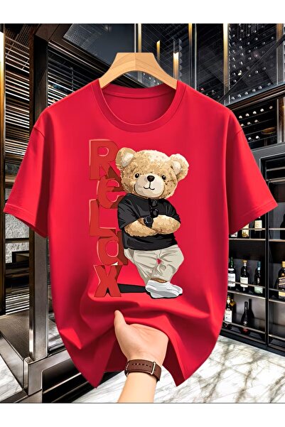 oneagılyazı Comfortable Bear Pattern, Trendy, Simple, and Creative Men's Roun...