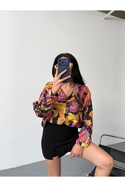 LB Laluna Butik Women's Ebru Pattern Draped Shirt