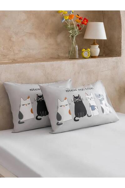 LC Waikiki غطاء وسادة قطني مطبوع عليه قطط مختلطة، عبوة من قطعتين 50x70 سم (S6)