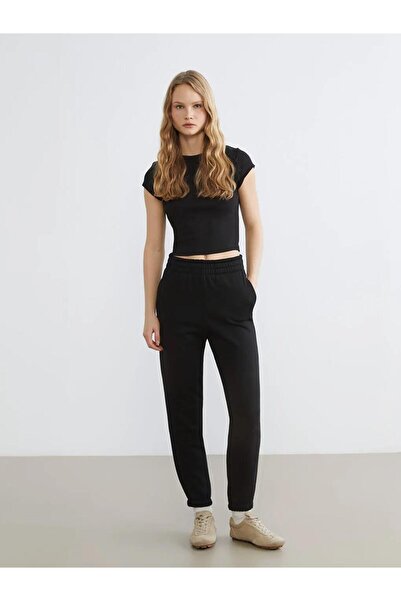 LC Waikiki Pantaloni de trening negri pentru femei, cu talie elastică (S6)