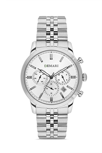 DEMARİ Men's Wristwatch Quartz Movement – Silver & Gold Steel Band, White Dia...