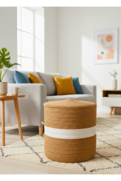 HomeTurko Loft Modern Yumuşak Jüt Puf Dekoratif El Örmesi Silindir Tabure ve ...
