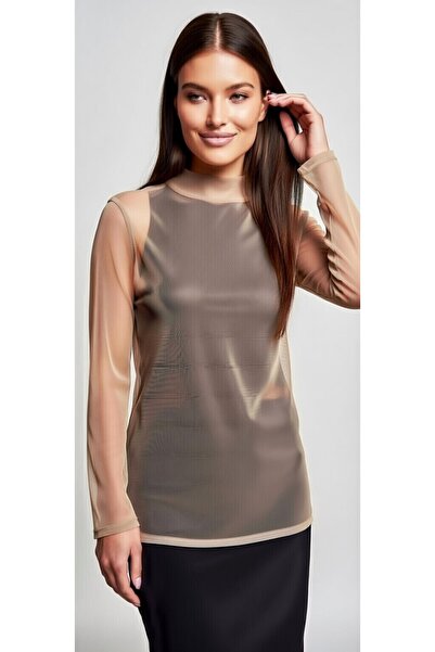 MODA NUR Modanur Skin Color, Lycra, Transparent Tulle Blouse. S Size