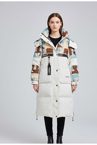 Rabiossa Kadın Oversize Kesim Kapüşonlu ve Garnili Uzun Kışlık Mont