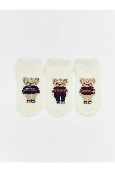 LC Waikiki Γυναικείες κάλτσες sneaker με στάμπα Bear Teddy, σετ 3 τεμαχίων (S6)