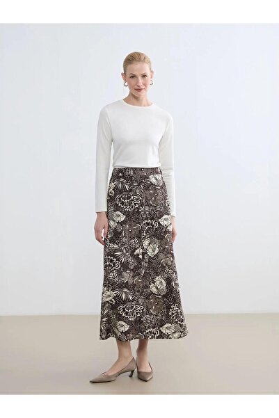 LC Waikiki Καφέ φλοράλ φούστα με ελαστική μέση (S6)