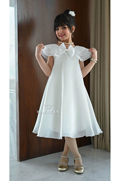 Warazan فستان اطفال بناتي ناعم ابيض معا فيونكة