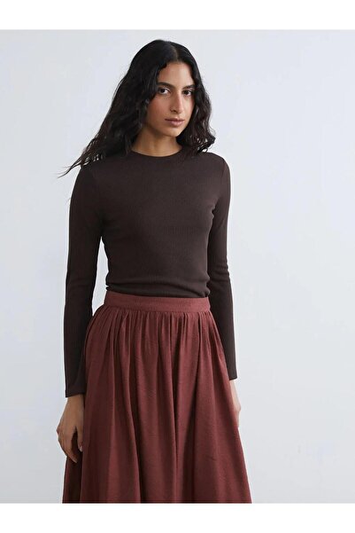 LC Waikiki بدلة نسائية من القطن المضلع باللون البني (S6)