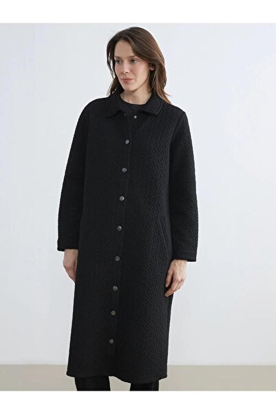 LC Waikiki Black Hakim Collar Self-Patterned Women's Robe (S6)