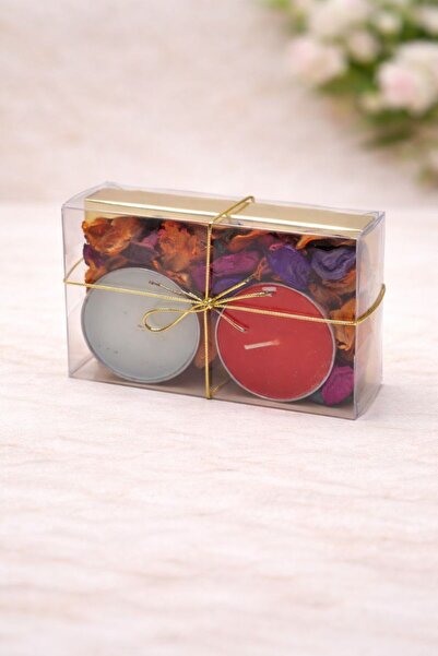 Soft Kare Set decorativ de 2 lumânări rotunde – Lumânare tip tealight roșie ș...