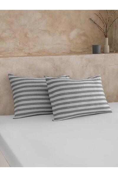 LC Waikiki غطاء وسادة مخطط باللون الرمادي 2 قطعة 50x70 سم (S6)
