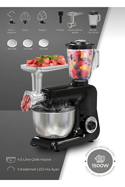 ozbience Çok Amaçlı Mutfak Sef, Hamur, Kıyma ve Blender Fonksiyonlarıyla Müke...