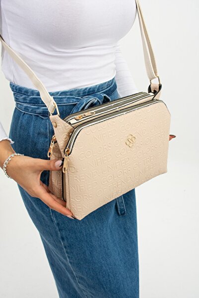 mugalas Three-Compartment Text Printed Adjustable Long Strap Women's Shoulder...