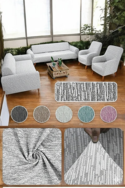Uy Style Jacquard Elastic Sofa Cover Set 3+2+1+1 Stick Patterned Flexible Sto...
