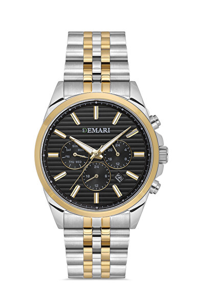 DEMARİ Men's Wristwatch Quartz Movement – Steel Black Dial with Silver & Gold...
