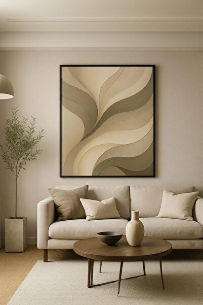 hollywest Lüks Bej & Kahverengi Dalga Formlu Duvar Sanatı | Modern Çerçeveli ...