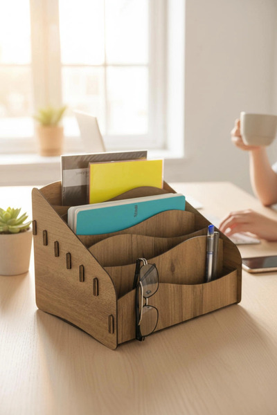 BenomTech منظم مكتبي خشبي مع 6 أقسام لحفظ المستندات