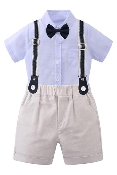 OEM Baby suit with bow tie, shirt and shorts with suspenders