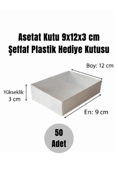 Sizeuyduk 50 Adet Asetat Kutusu 9x12x3 cm Şeffaf Plastik Hediye Kutusu