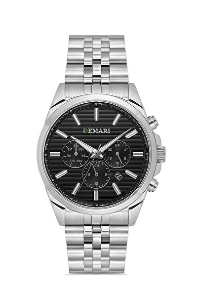 DEMARİ Men's Wristwatch Quartz Movement – Silver Steel & Strap, Striped Black...