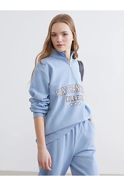 LC Waikiki Hanorac gros de damă, supradimensionat, cu imprimeu și guler înalt...