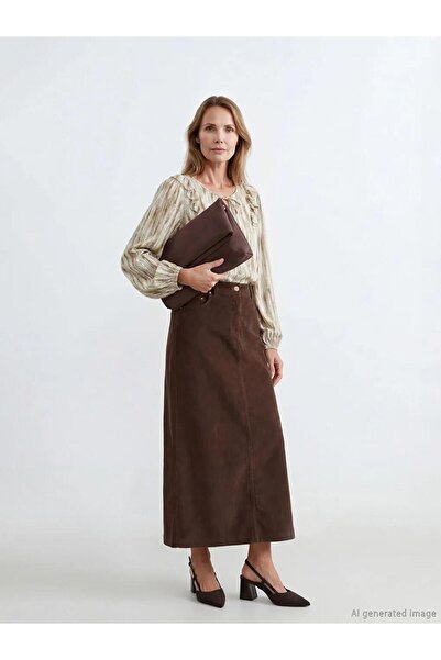 LC Waikiki Brown Plus Size Standard Fit Corduroy Skirt (S6)