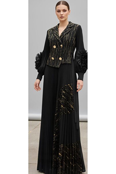 Rabiossa Kadın Gold Işıltılı Şifon Detaylı Tasarım Elbise