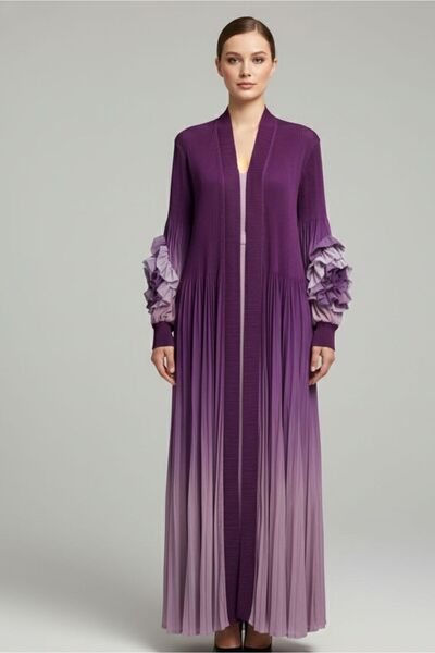 Tuana Otantik Kadın Ombré Geçişli ve Fırfır Detaylı Pliseli Uzun Tasarım Kap ...