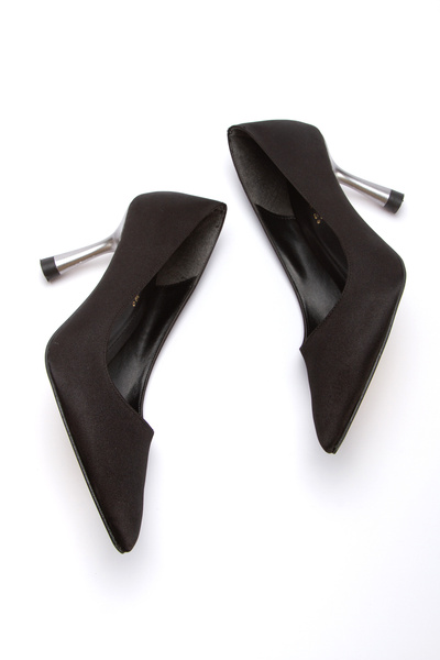 Melvoria Black Satin Stylish Thin Heeled Evening Shoes Suitable for Special O...