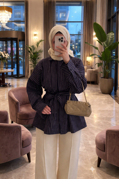 Hooopstore Pileli Premium Poplin Gömlek Lacivert