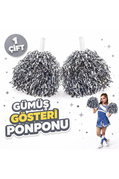 Epilons 1 Çift Gümüş Renk Okul Gösteri Ponponu Ekstra Dolgun Metalik Amigo Da...