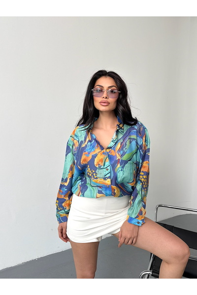 LB Laluna Butik Women's Ebru Pattern Draped Shirt