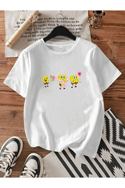 GHZAL Home Collection Sponge bob printed unisex white t-shirt