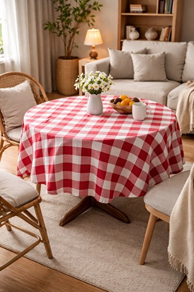 Valerium Picnic, Stain-Resistant Panama Linen Square Patterned Round Tablecloth