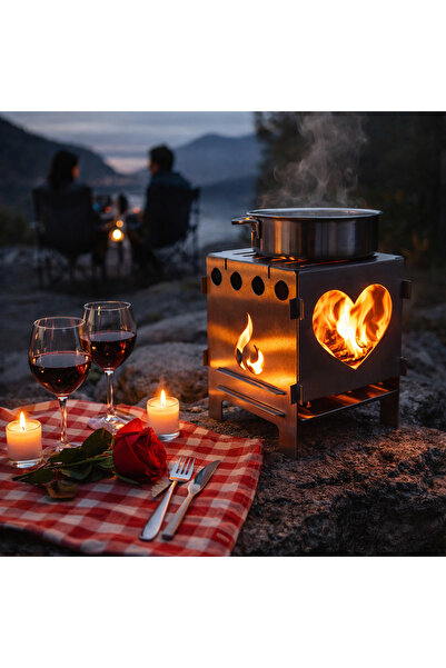 FASMART v2.2 Kalp Large Ateş Kutusu / Portatif Katlanır Kamp Ocağı / Kül Tabl...