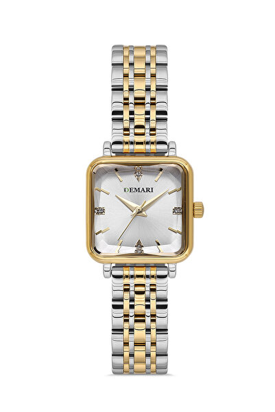 DEMARİ Women's Quartz Movement Wristwatch – Gold & Silver Band White Dial Sto...