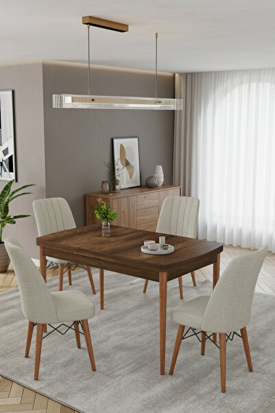 baresmu Karba 70X110 Sabit Sunta Masa Yemek Odası Takımı, Mutfak Takımı 4 Ade...