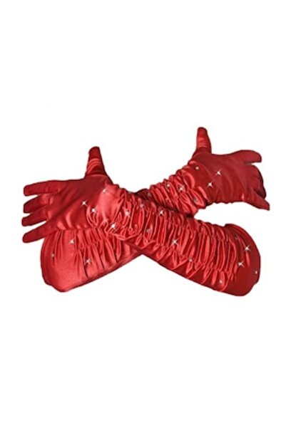 Chilirose - Gloves, satin, red, with Stone-Embellished, sizes SL